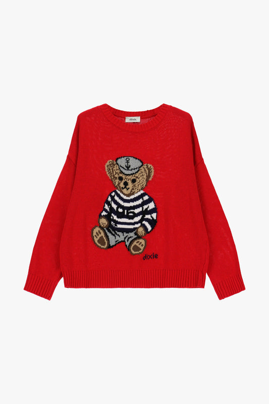 Maglione girocollo stampa orsetto marinaio