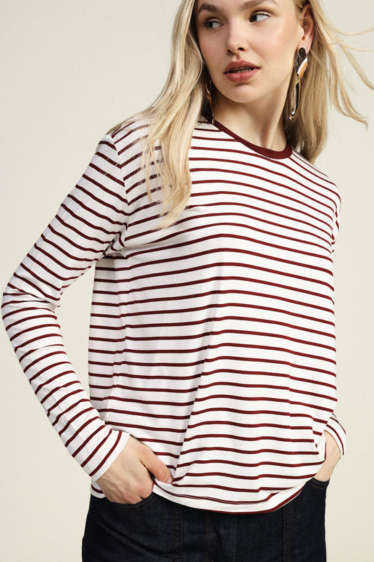 T-shirt a righe manica lunga girocollo