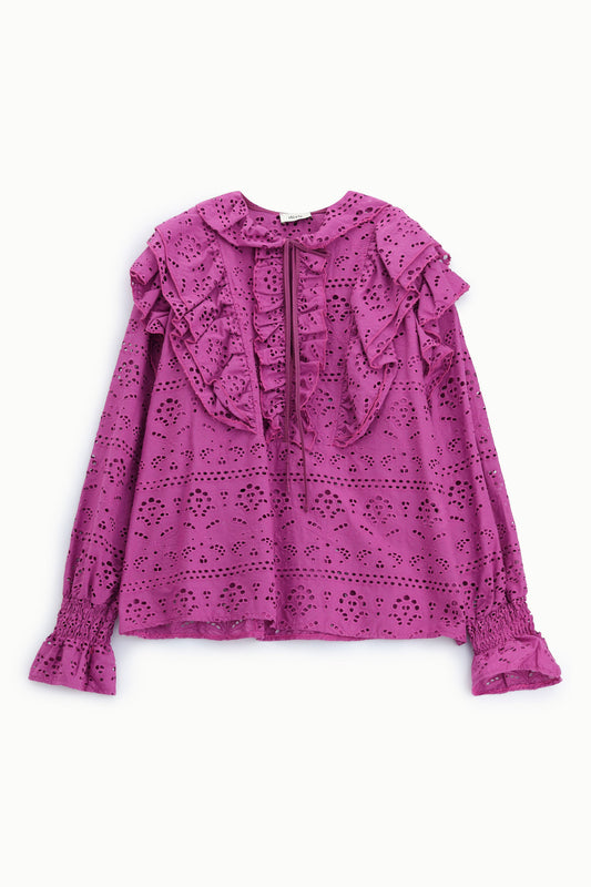 Blusa sangallo con volant e maniche lunghe