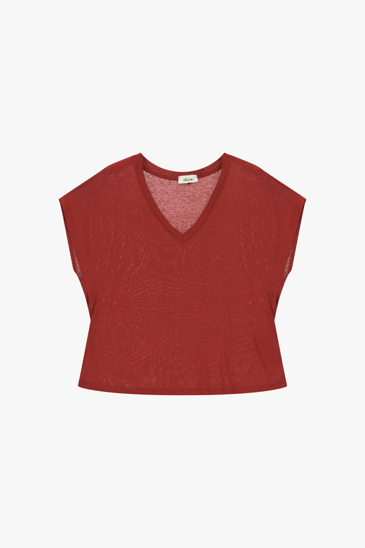 Top corto leggero con scollo a v e maniche corte