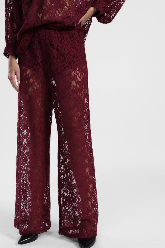 Pantaloni palazzo in pizzo a vita alta