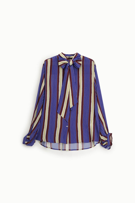 Camicia a righe con fiocco e maniche lunghe