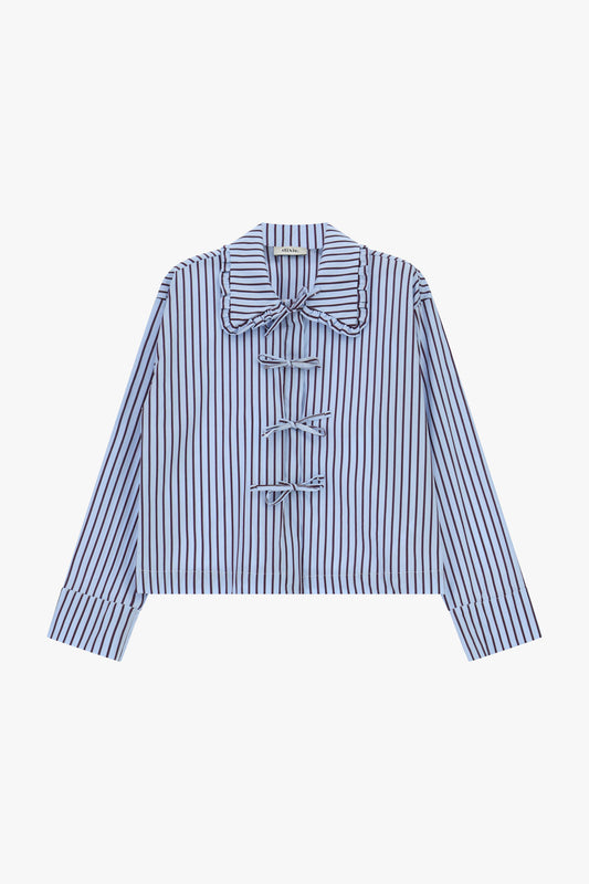 Camicia a righe con fiocchi e colletto volant