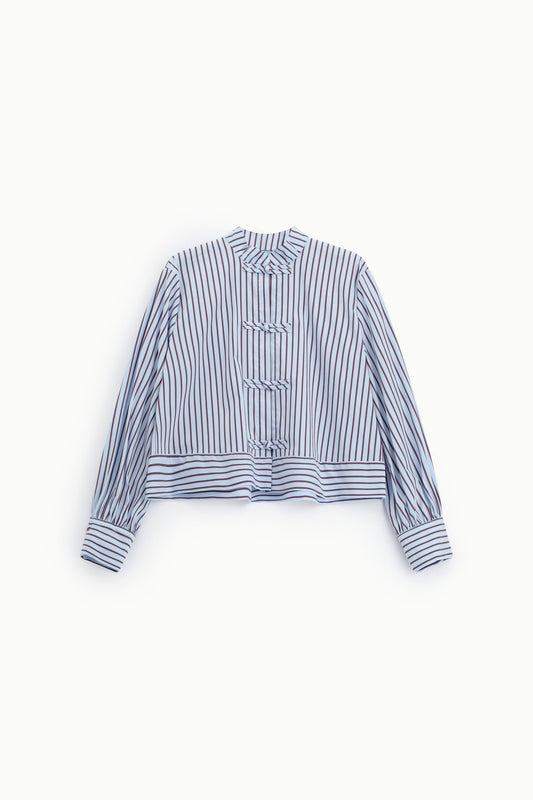 Camicia a righe con chiusura orientale e polsini ampi