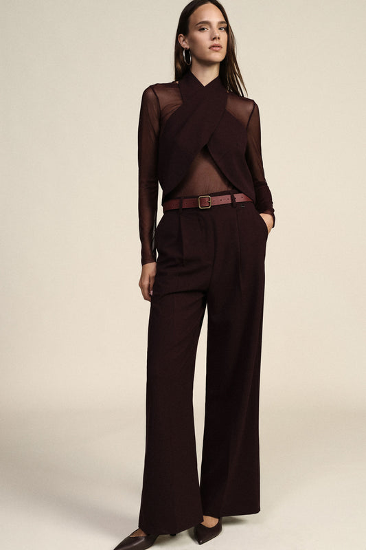 Pantaloni palazzo a vita alta con pinces