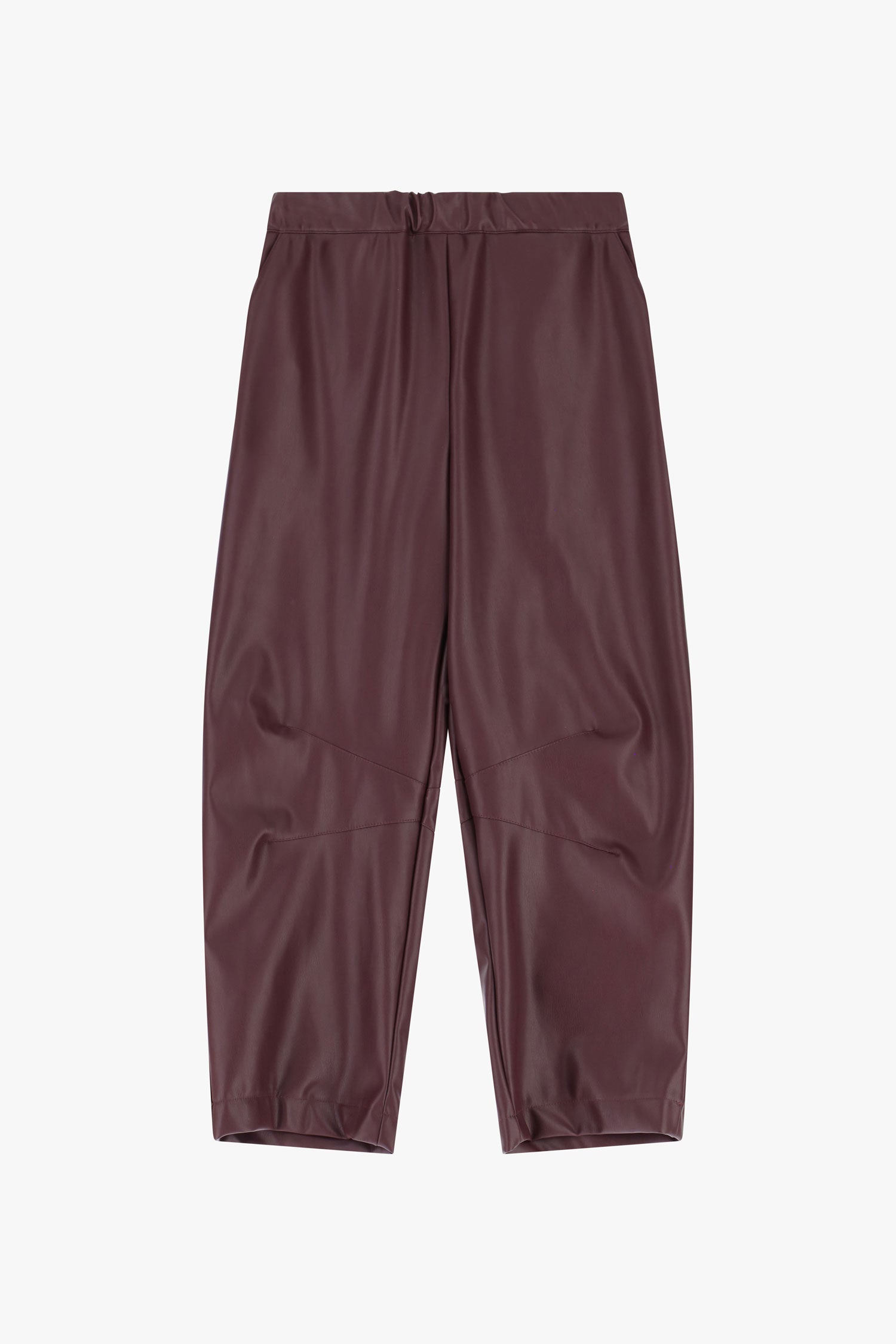 Trousers cropped fit effetto pelle con elastico