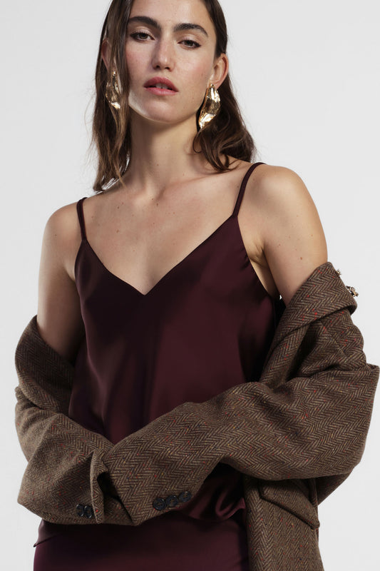 Top spalline sottili scollo a v tinta unita