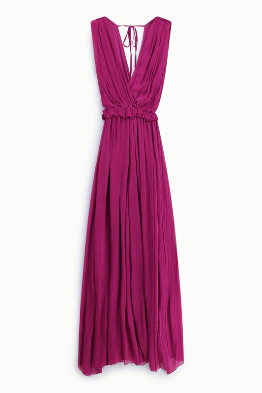 Jumpsuit lungo senza maniche con scollo a v e vita arricciata