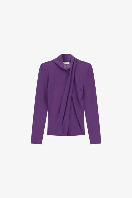 Maglione drappeggiato con collo morbido e maniche lunghe