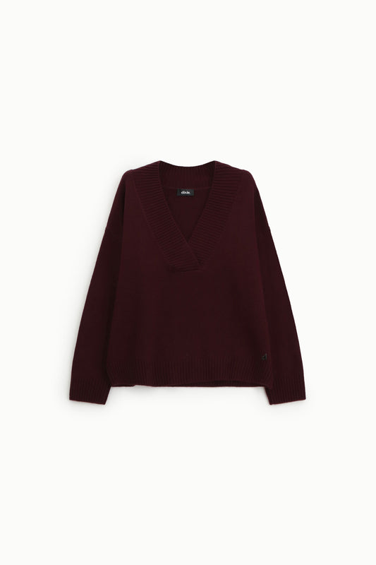 Maglione scollo a v ampio con bordo a costine