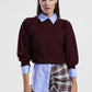 Maglione girocollo maniche lunghe con spalle arricciate