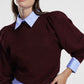Maglione girocollo maniche lunghe con spalle arricciate