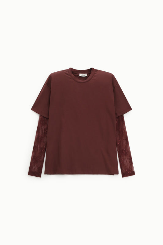 T-shirt maniche corte con inserti maniche in pizzo