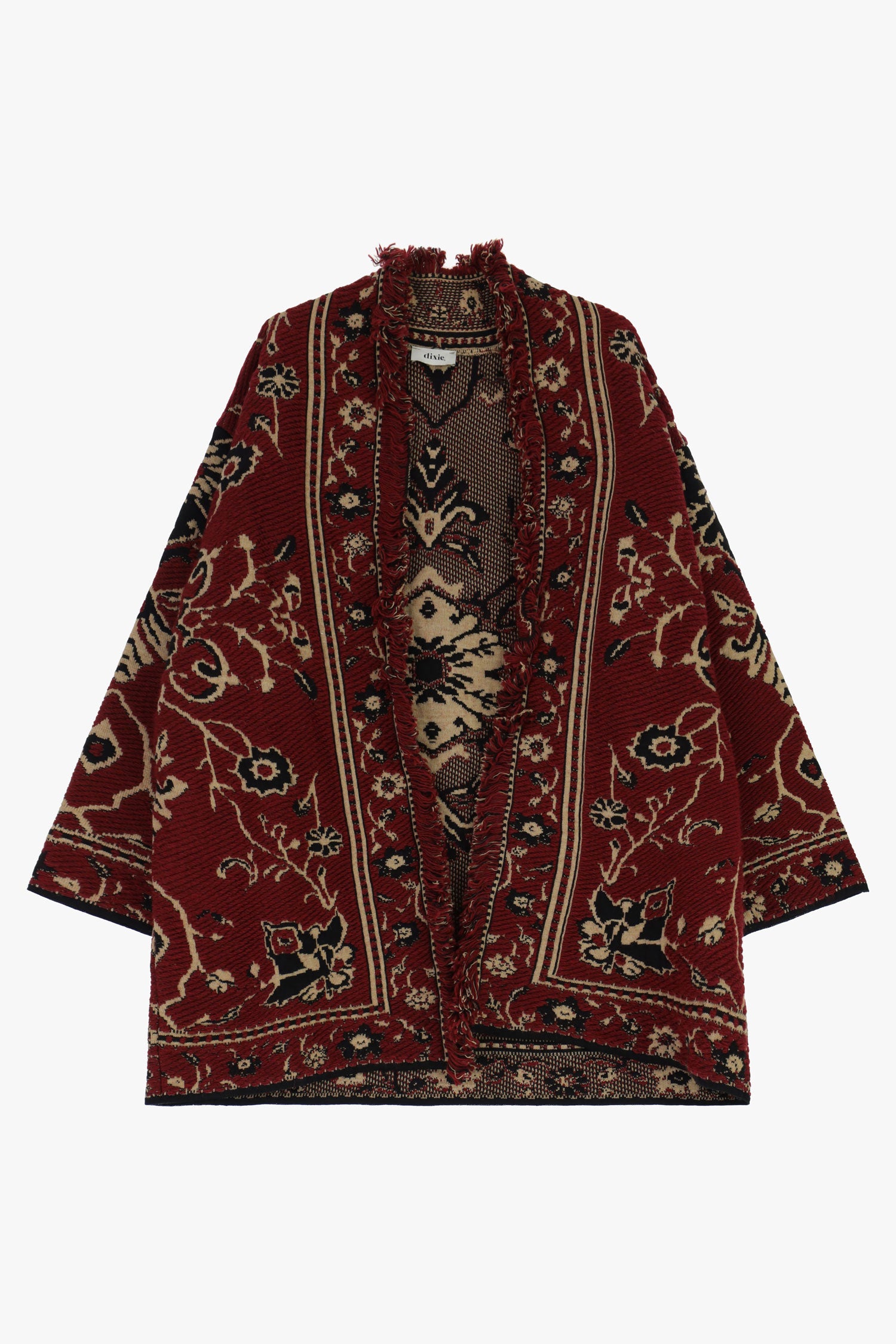Cappa jacquard con motivo floreale frange