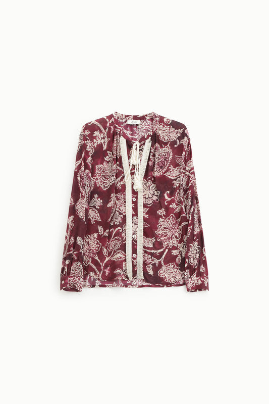 Camicia con motivo floreale e cordoncino