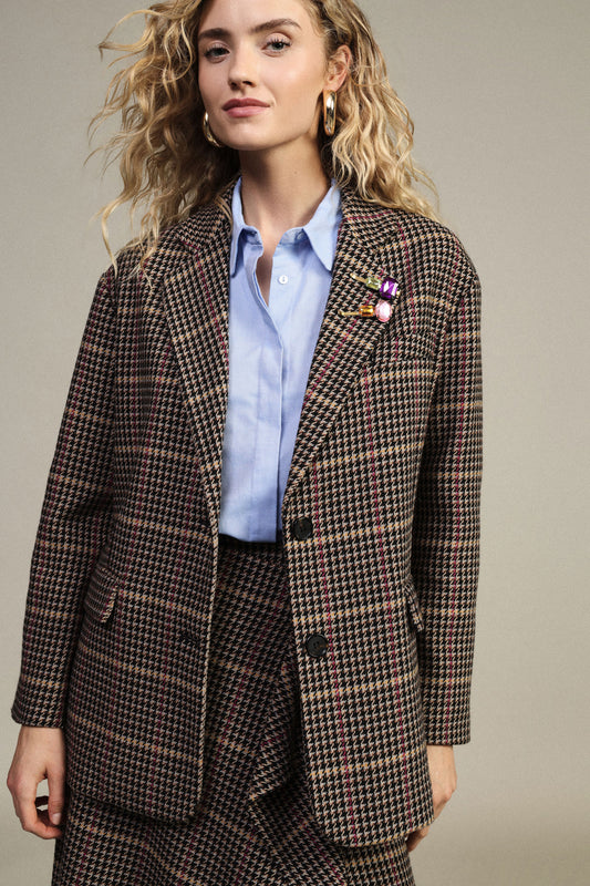 Blazer a quadri con tasche applicate e bottoni