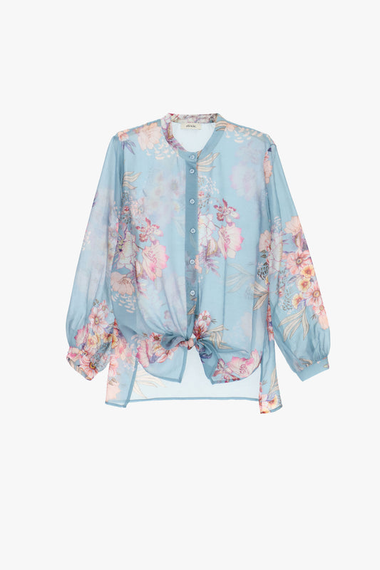 Camicia ampia con stampa floreale e nodo frontale