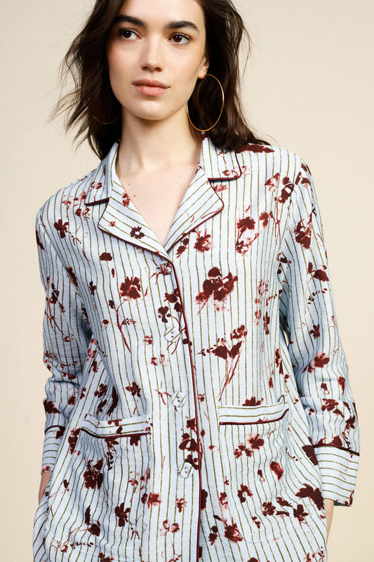 Camicia con stampa floreale e righe tasche anteriori