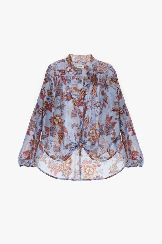 Blusa ampia fantasia floreale con nodo frontale