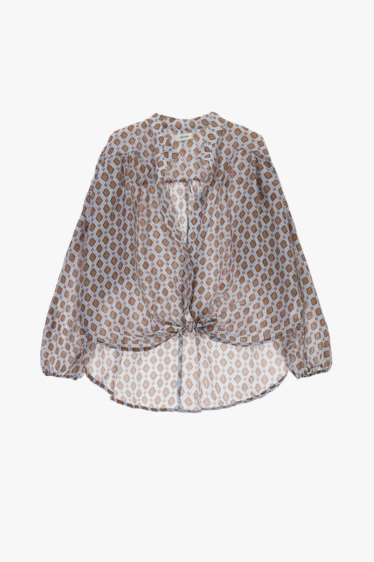 Blusa ampia fantasia geometrica con nodo frontale