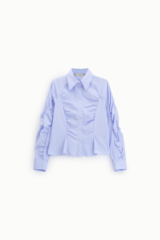 Camicia cropped con arricciature e maniche lunghe