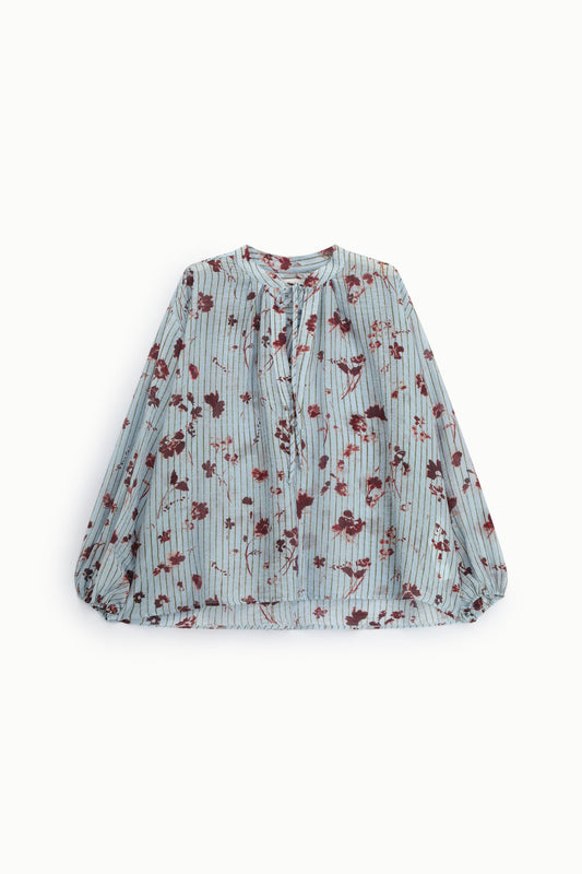 Blusa ampia con fantasia floreale e righe sottili