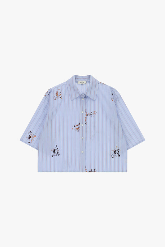 Shirt ampia a righe con stampa floreale astratta