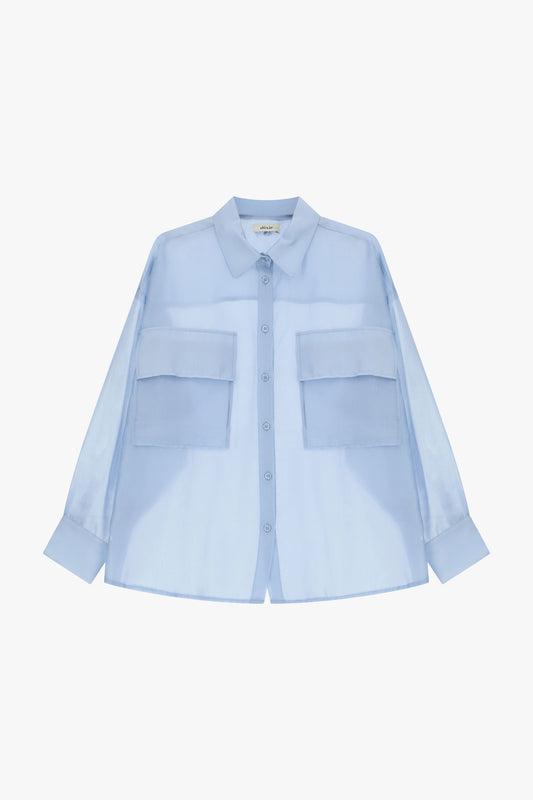 Camicia trasparente con tasche frontali oversize