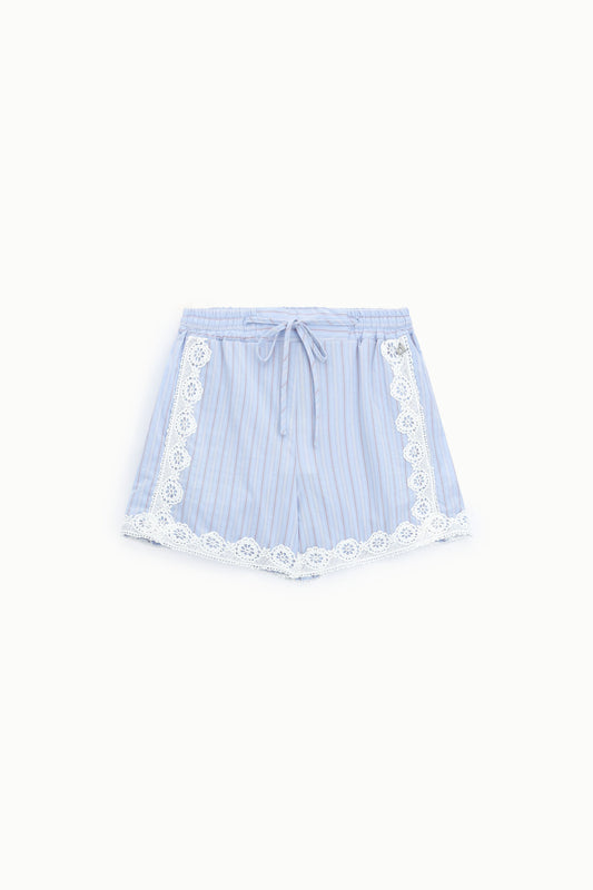 Shorts regular-fit a righe con profili in pizzo