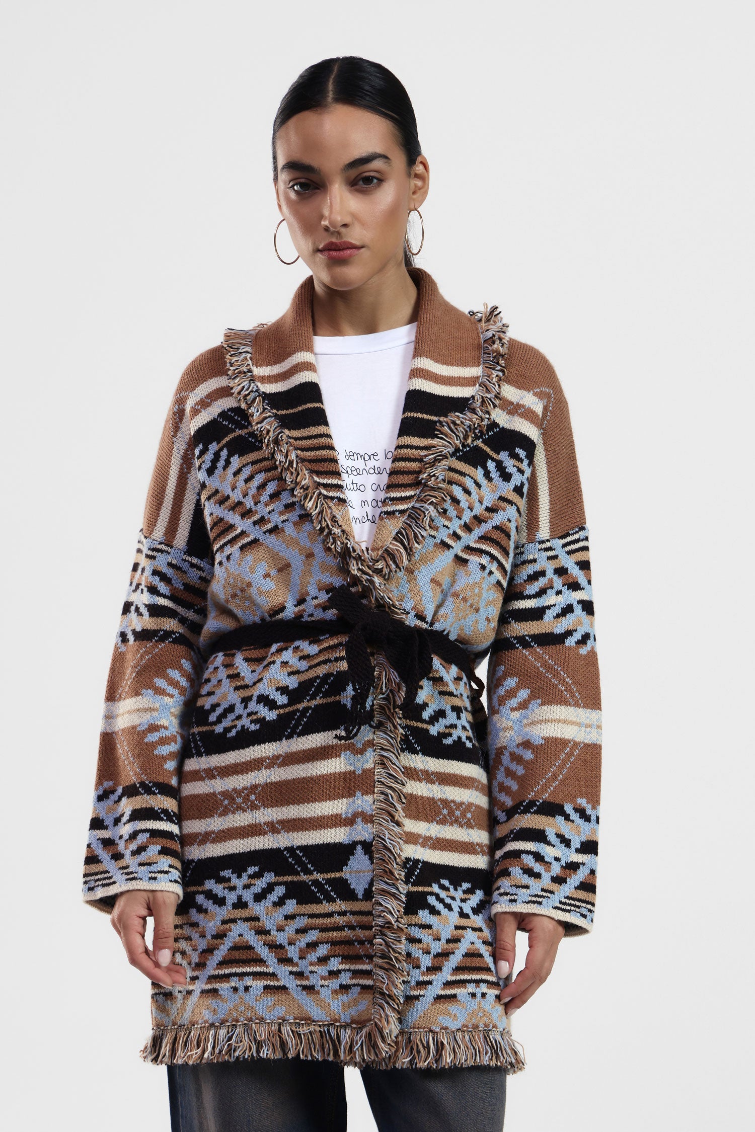 Cardigan con frange e cintura