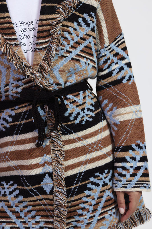 Cardigan con frange e cintura