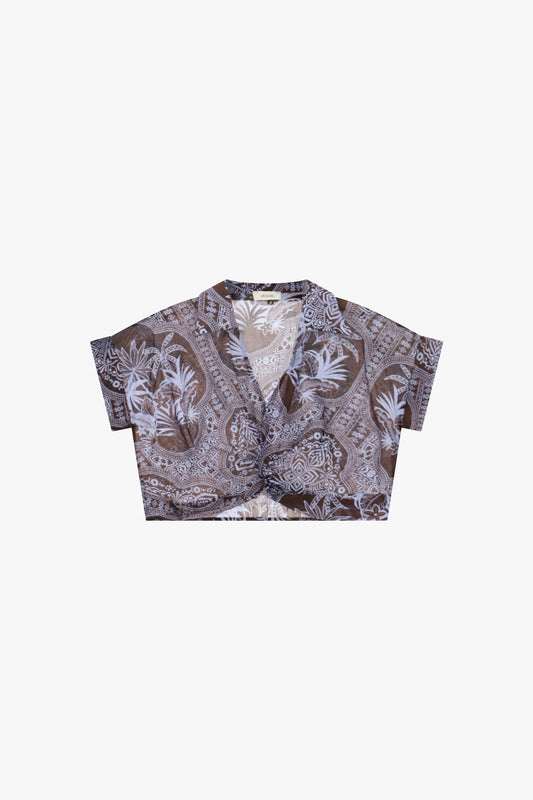 Top cropped fantasia paisley nodo frontale