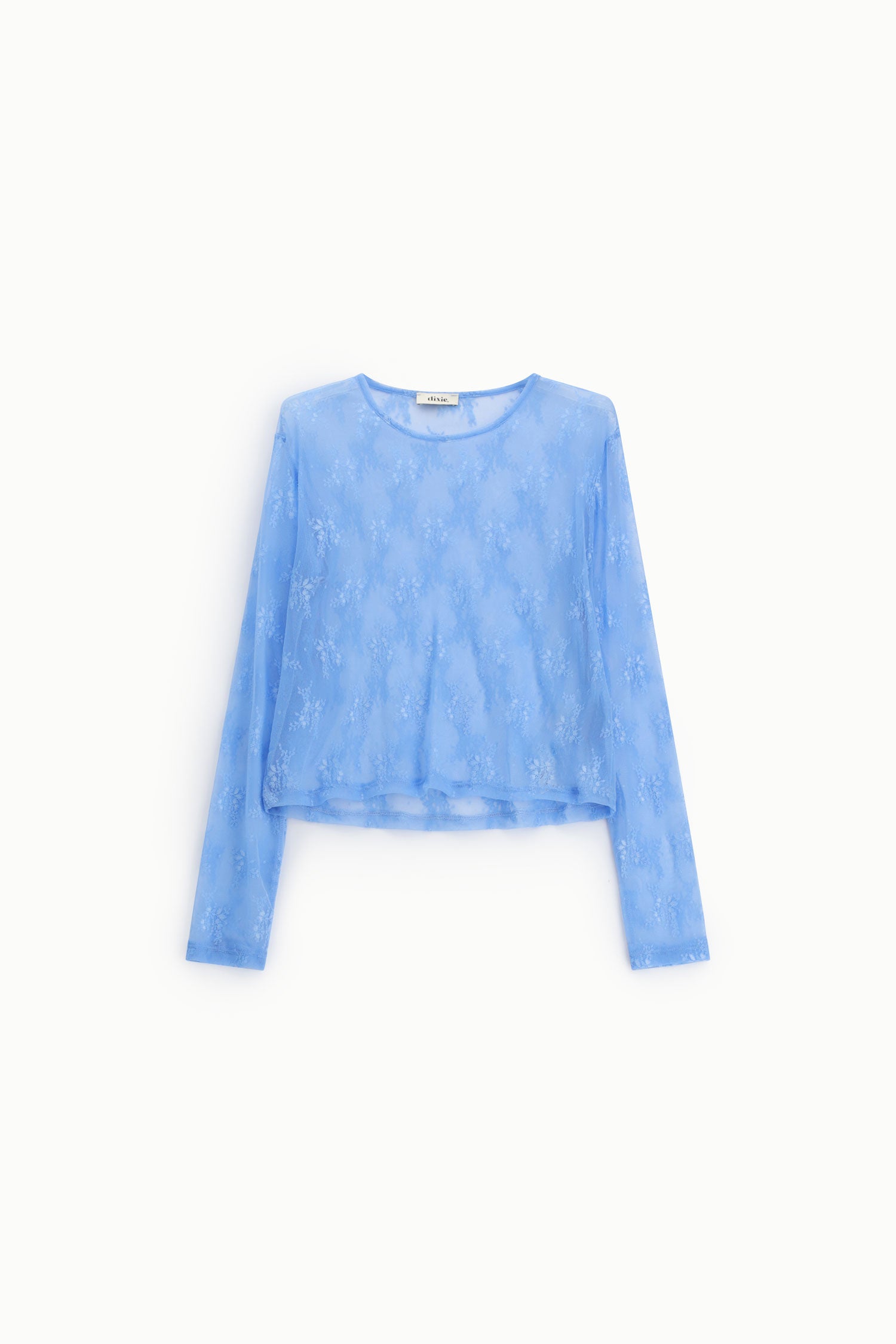 Top trasparente a maniche lunghe con ricamo floreale