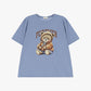T-shirt girocollo stampa orsetto e lettering