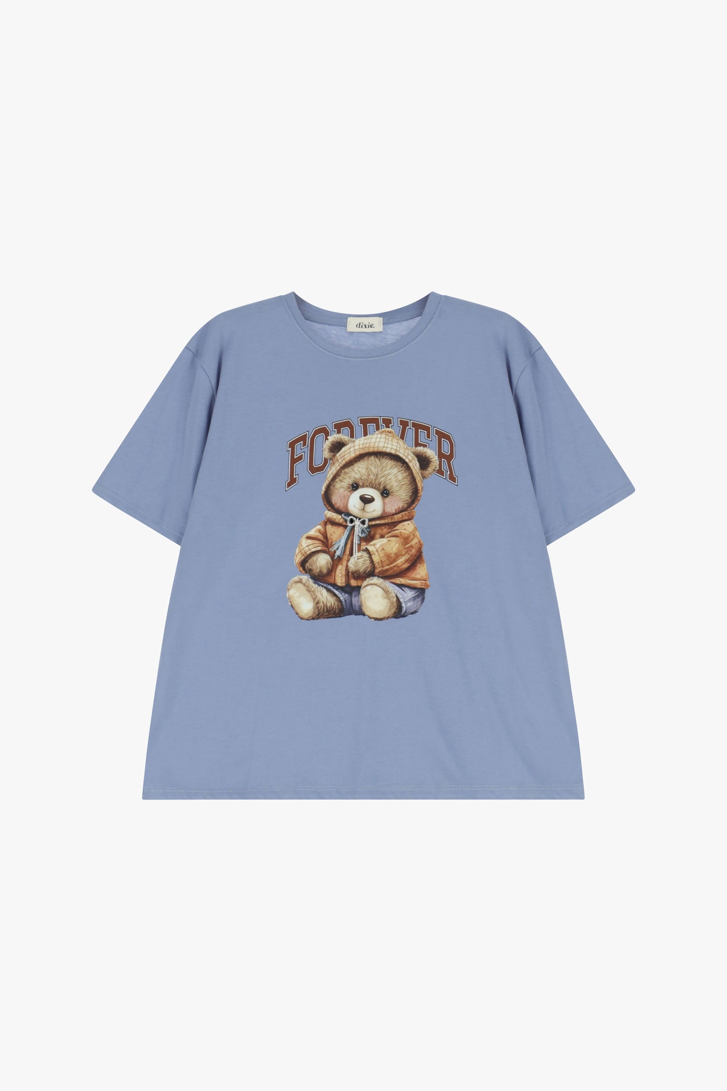 T-shirt girocollo stampa orsetto e lettering