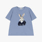 T-shirt girocollo stampa con coniglio e lettering