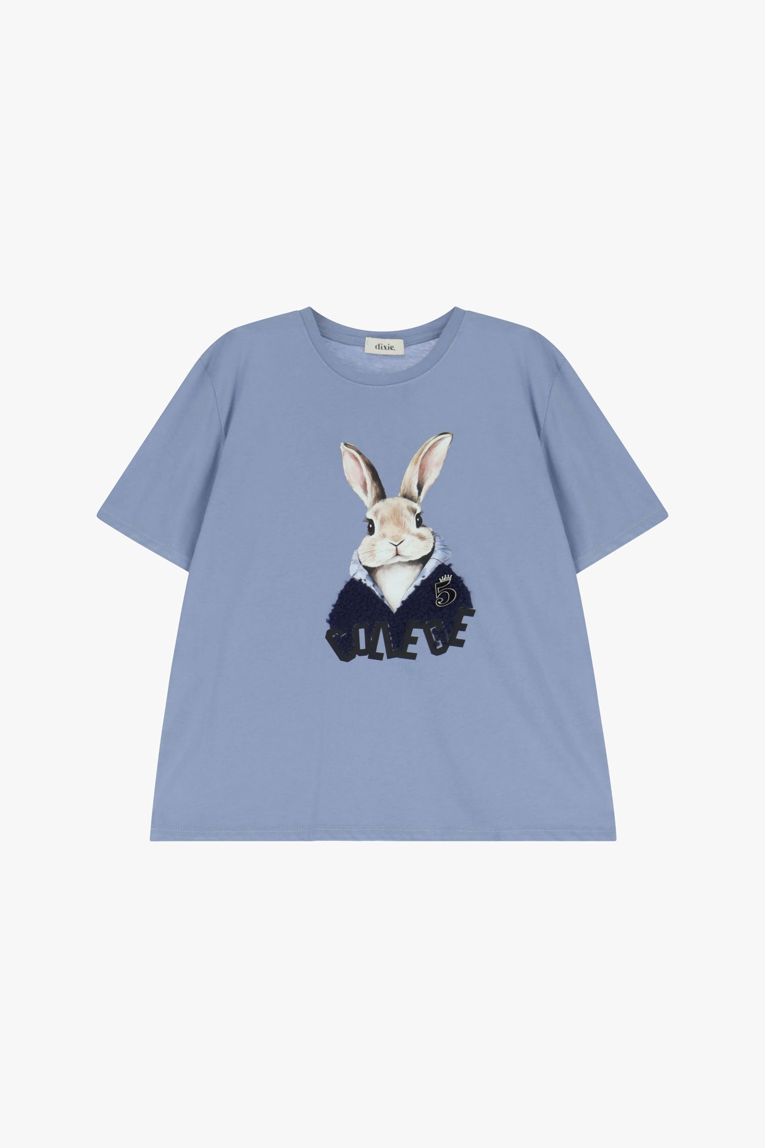 T-shirt girocollo stampa con coniglio e lettering