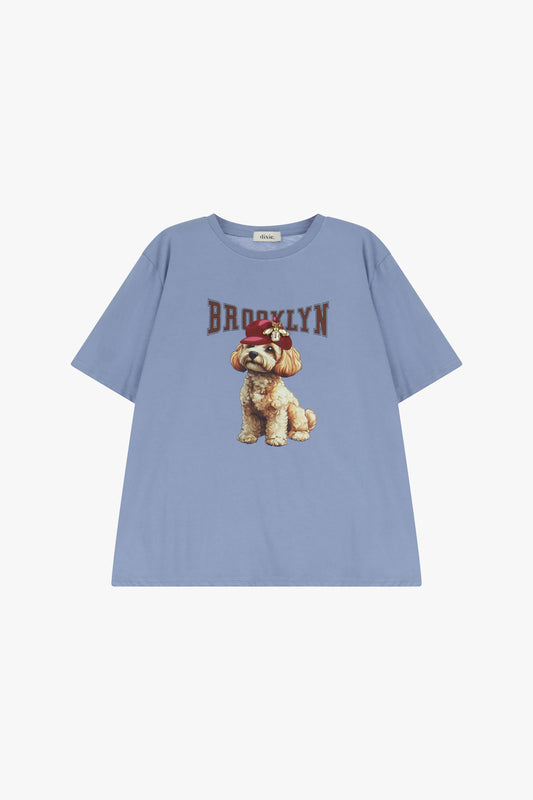 T-shirt girocollo stampa brooklyn e cane
