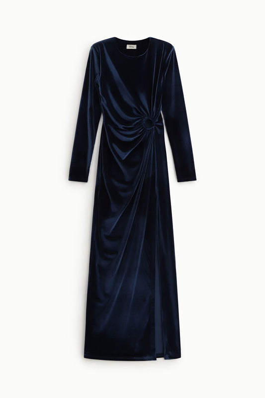 Abito lungo con drappeggio e dettaglio anello