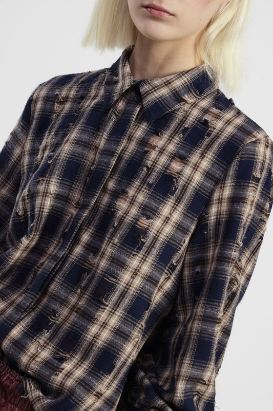 Camicia a quadri con effetto vissuto e chiusura frontale