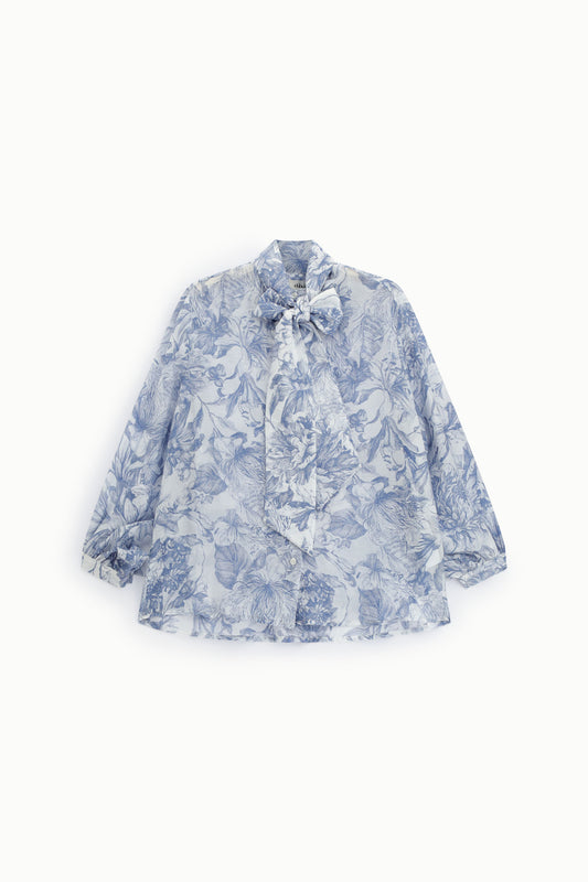 Camicia con fiocco e stampa floreale