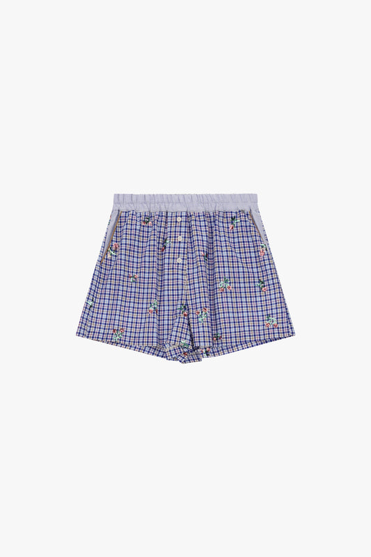 Shorts regular-fit a quadretti con bottoni e fantasia ricamata