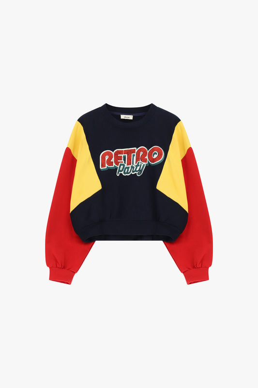 Felpa cropped con maniche ampie e stampa retro party