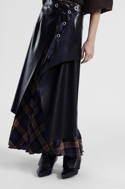 Gonna lunga asimmetrica con inserto a quadri