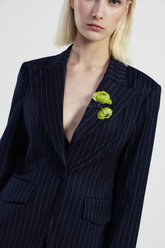 Blazer a righe con tasche frontali e chiusura a bottone