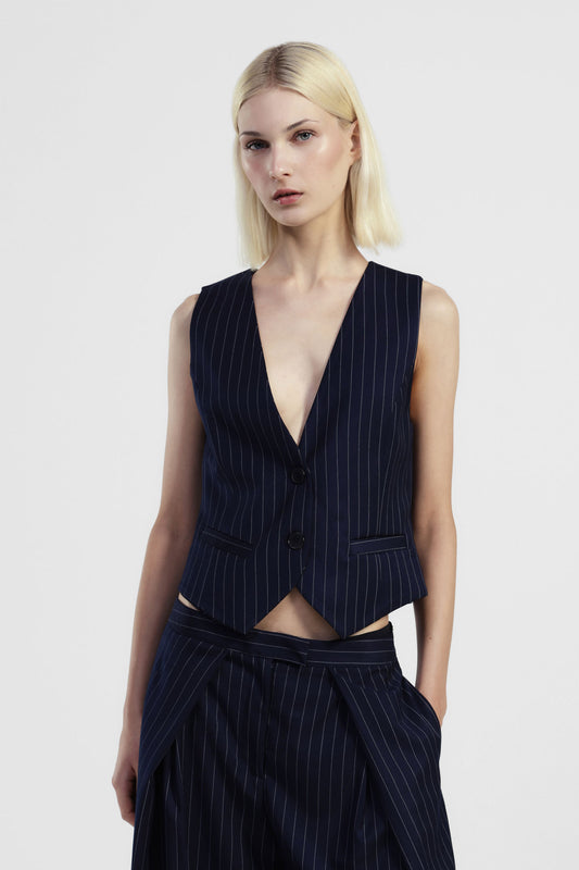 Gilet con bottoni e motivo gessato sottile