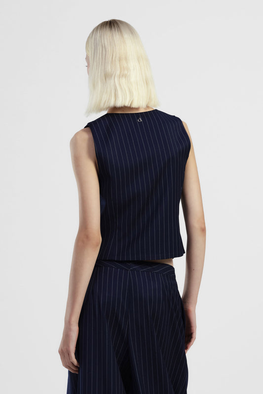 Gilet con bottoni e motivo gessato sottile