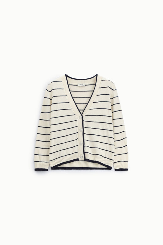 Cardigan a righe con bottoni e scollo a v