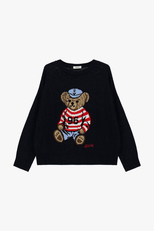 Maglione girocollo con orso e maniche lunghe