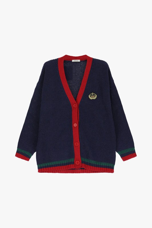 Cardigan con bottoni frontali e orli a contrasto